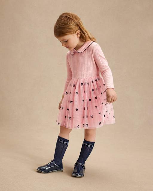 Girls Embroidered Bow Pointelle Tutu Dress - Campus Cuties