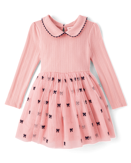 Girls Embroidered Bow Pointelle Tutu Dress - Campus Cuties