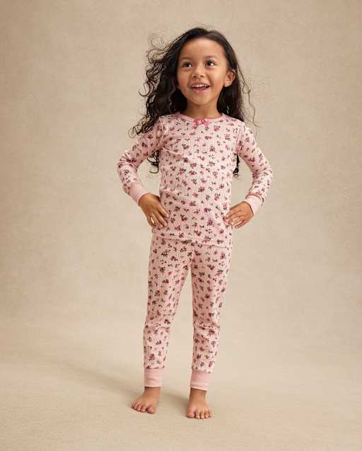 Girls Floral Snug Fit Pointelle Pajamas - Gymmies