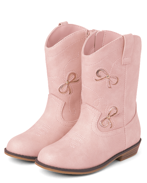Girls Embroidered Bow Cowgirl Boots - Little Essentials