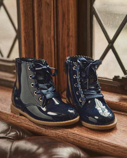 Girls Scalloped Lace Up Boots - Little Essentials
