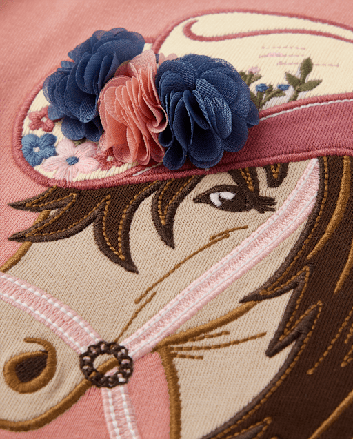 Girls Embroidered Floral Corduroy Flare Pants - Highland Hills - Pink