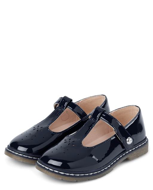 Girls Perforated T-Strap Mary Jane Shoes - Campus Cuties