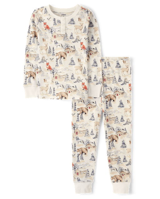Kids Forest Animal Snug Fit Thermal Henley Pajamas - Gymmies