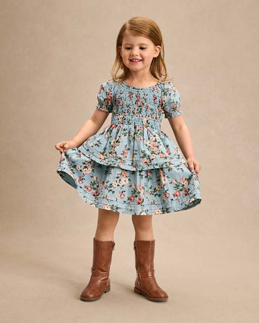 Girls Floral Pleated Tiered Dress - Highland Hills