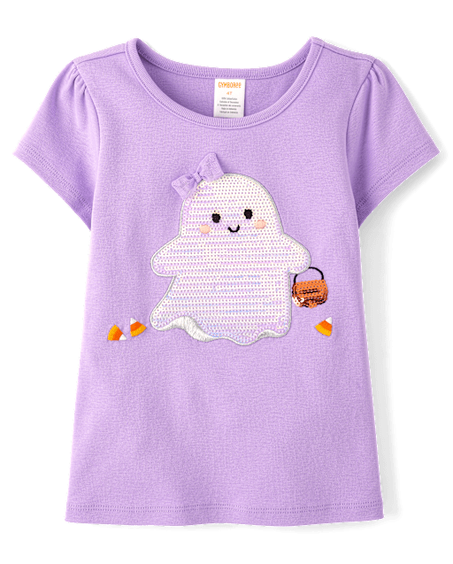 Girls Embroidered Ghost Top - Halloween