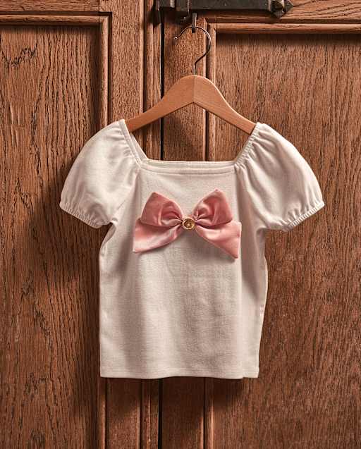 Girls Oversized Bow Puff Sleeve Top - Campus Cuties