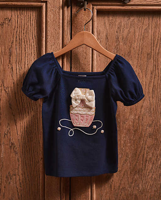 Girls Embroidered Perfume Puff Sleeve Top - Campus Cuties