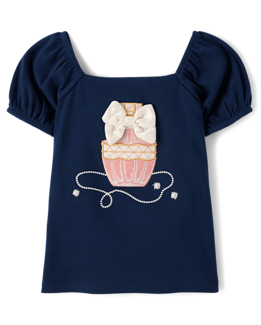 Girls Embroidered Perfume Puff Sleeve Top - Campus Cuties