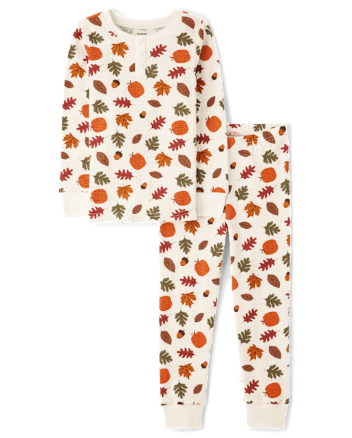 Kids Leaf Snug Fit Thermal Henley Pajamas - Gymmies