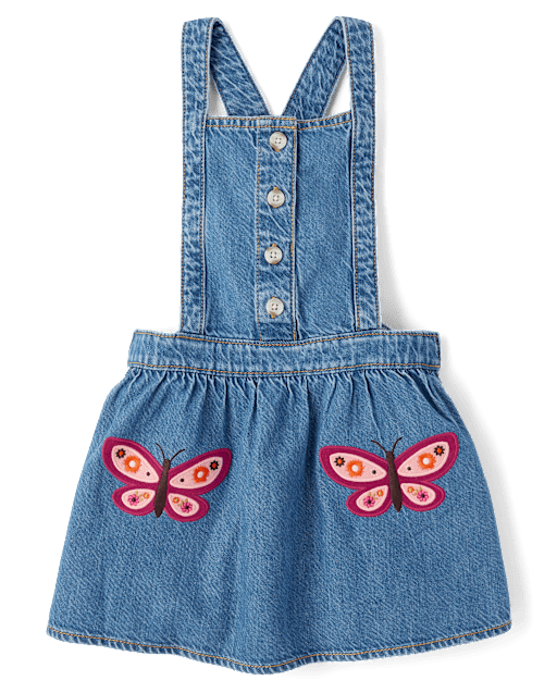 Girls Embroidered Butterfly Denim Jumper - Fall Celebrations