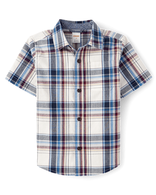 Boys Plaid Poplin Button Up Shirt - Campus Cuties