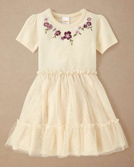 Robe tutu fleurie brodée pour fille - Magical Meadows