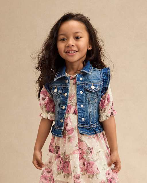 Girls Ruffle Denim Vest - Little Essentials