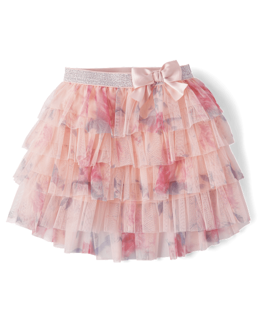 Girls Floral Tiered Mesh Tutu Skirt - On Pointe