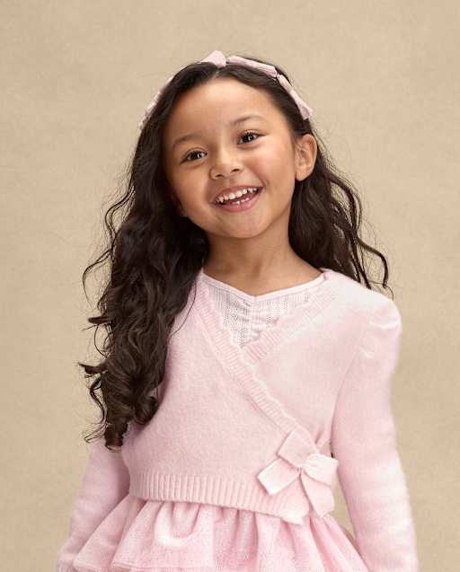 Girls Bow Wrap Front Cardigan - On Pointe