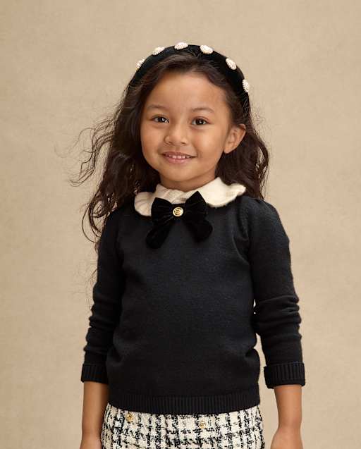 Girls Bow Peter Pan Sweater - Petit Paris