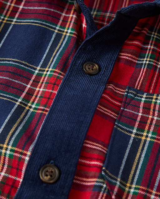 Boys Plaid Colorblock Flannel Button Up Shirt - Royal Christmas - lbl_product_image_view_2