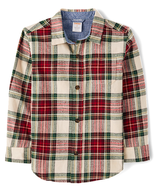 Boys Plaid Flannel Button Up Shirt - Royal Christmas