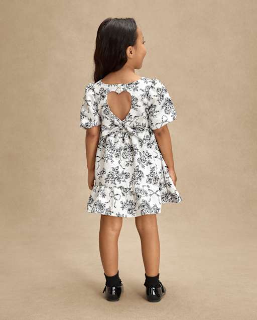 Girls Floral Heart Cut Out Satin Ruffle Dress - Petit Paris - lbl_product_image_view_2