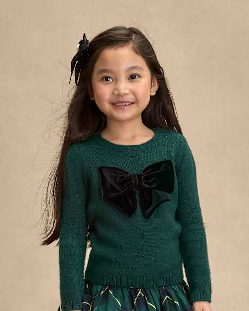 Girls Oversized Bow Sweater - Royal Christmas