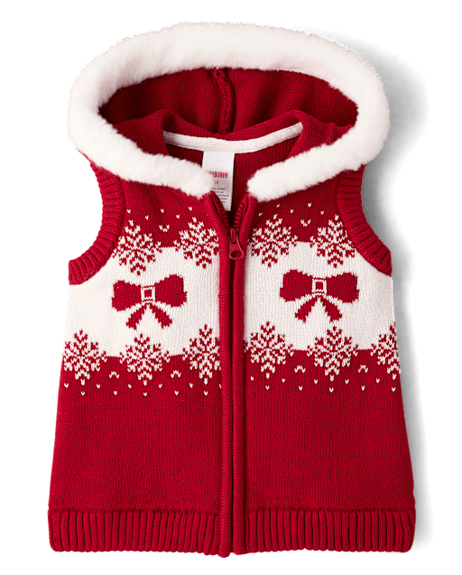 Gilet sans manches à capuche pour fille avec nœud papillon Fair Isle - Noël royal - lbl_product_image_view_2