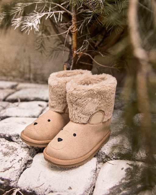 Kids Embroidered Bear Chalet Boots - First Frost