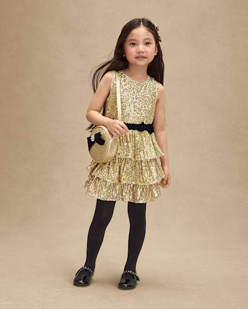 Girls Sequin Bow Tiered Dress - Royal Christmas