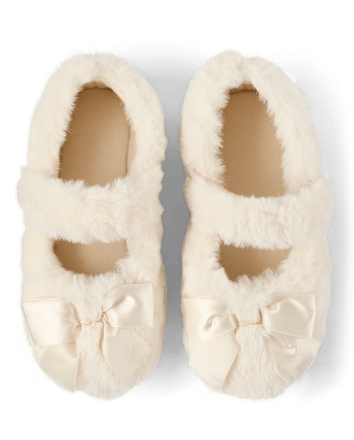 Girls Faux Fur Ballet Flat Slippers - Gymmies