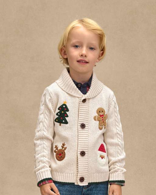 Boys Crochet Holiday Shawl Cardigan - Royal Christmas