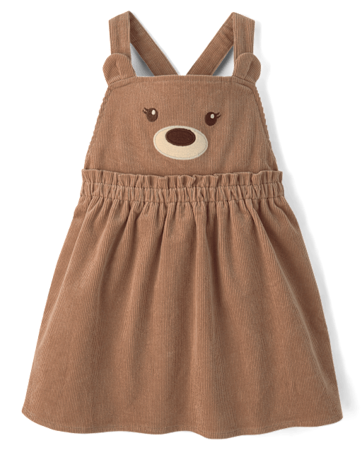 Girls Applique Bear Corduroy Jumper - First Frost