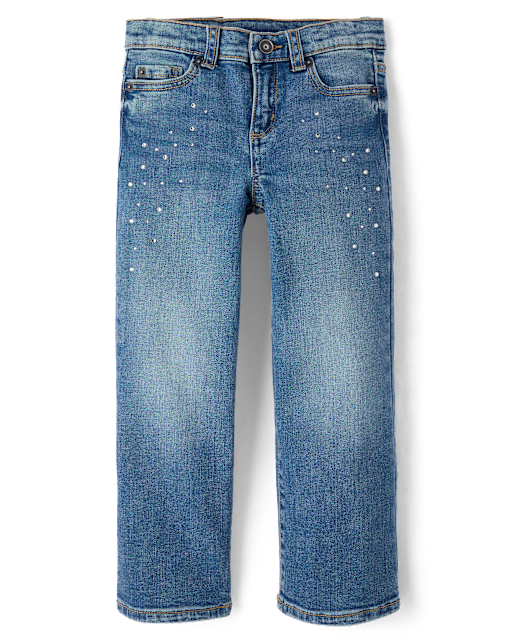 Girls Faux Pearl Wide Leg Jeans - On Pointe