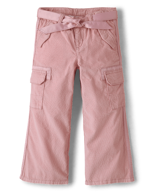Girls Belted Corduroy Wide Leg Cargo Pants - On Pointe