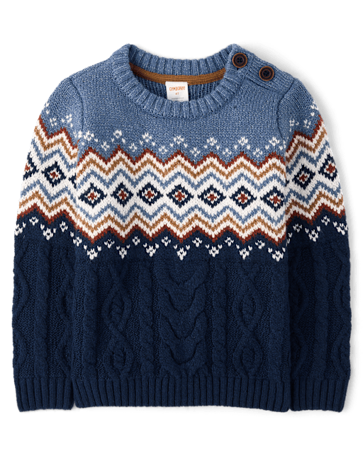 Boys Fairisle Cable Knit Sweater - First Frost