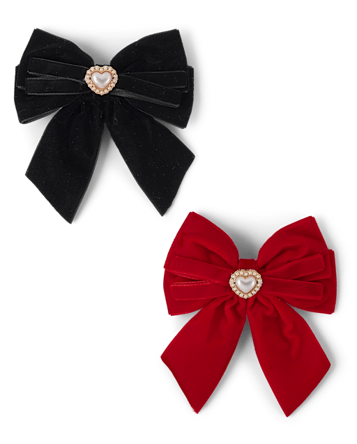 Girls Bow Heart Hair Clip 2-Pack - Royal Christmas