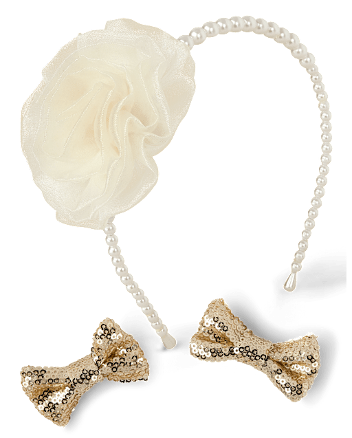 Girls Faux Pearl Sequin 3-Piece Hair Set - Royal Christmas