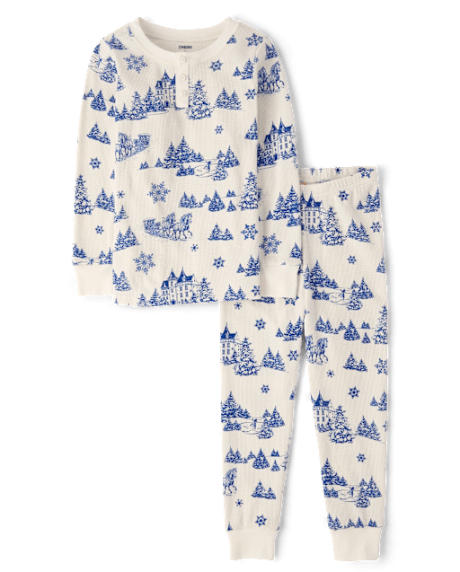 Kids Winter Toile Snug Fit Cotton Henley Pajamas - view 2