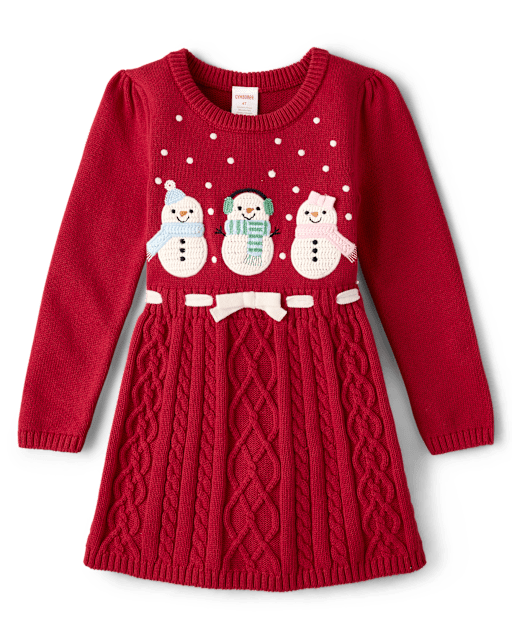 Girls Crochet Snowman Sweater Dress - Royal Christmas