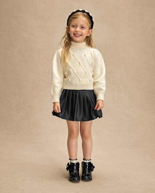 Girls Pleated Faux Leather Skort - Petit Paris