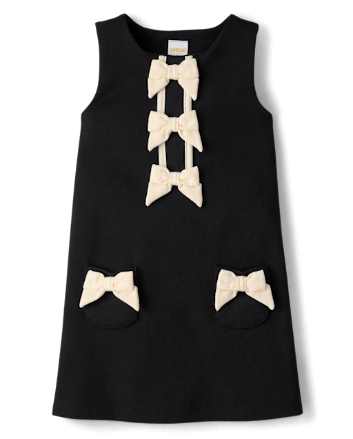 Girls Bow Ponte Shift Dress - Petit Paris