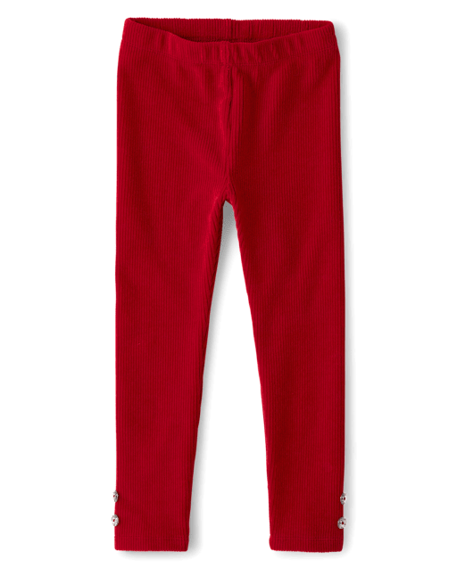 Girls Rhinestone High Rise Faux Cord Leggings - Royal Christmas