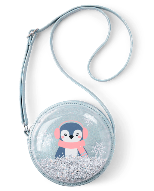 Girls Shakey Glitter Penguin Round Bag - First Frost