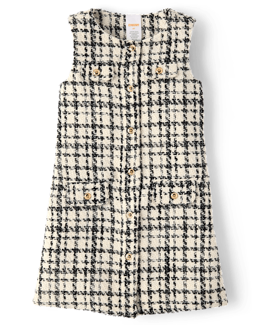 Girls Plaid Button Tweed Shift Dress - Petit Paris - lbl_product_image_view_2