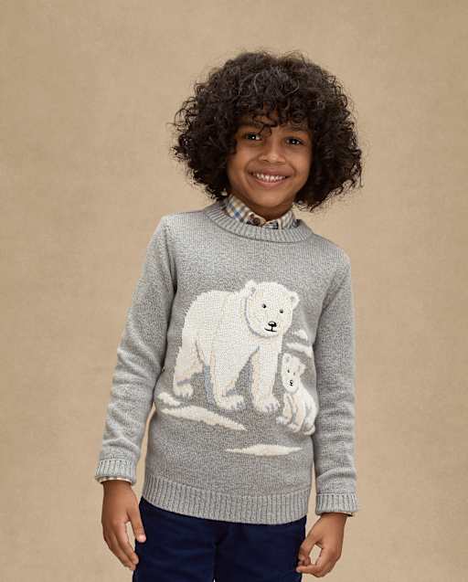 Boys Intarsia Polar Bear Sweater - First Frost