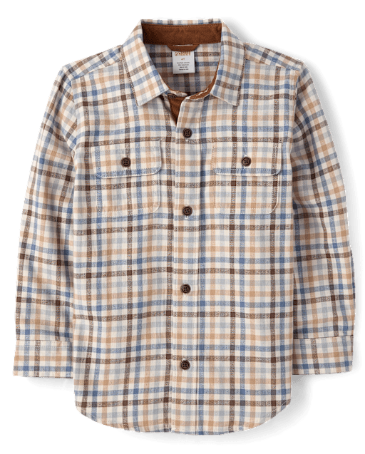 Boys Gingham Flannel Button Up Shirt - First Frost