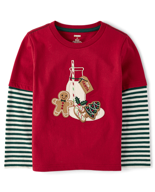 Boys Embroidered Cookies Layered Top - Royal Christmas