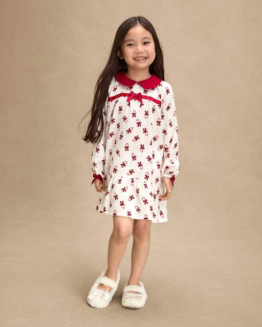 Girls Candy Cane Flannel Ruffle Nightgown - Gymmies
