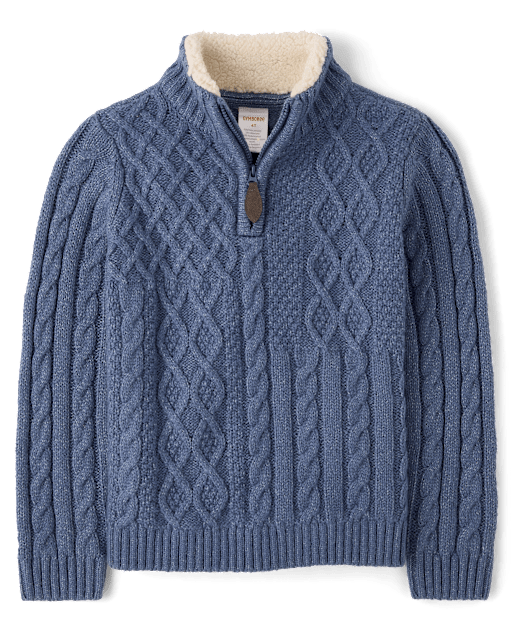 Pull à fermeture éclair quart de zip en maille torsadée patchwork pour garçon - lbl_product_image_view_2
