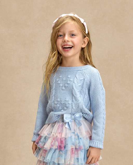 Girls Bow Back Cable Knit Sweater - On Pointe
