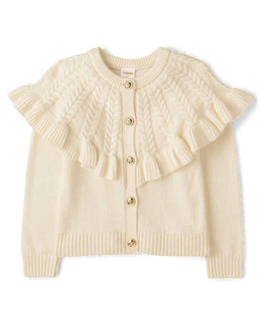 Girls Cable Knit Ruffle Sweater Cardigan - Royal Christmas